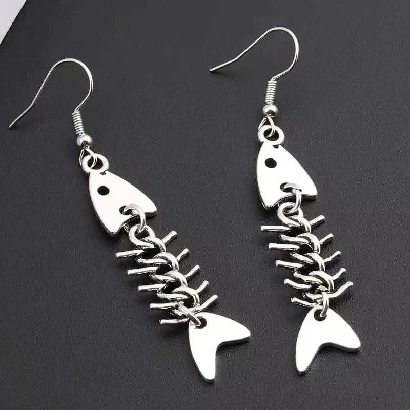 Fashion Handmade Simple Design Antique Silver Color Fish Bone Earrings